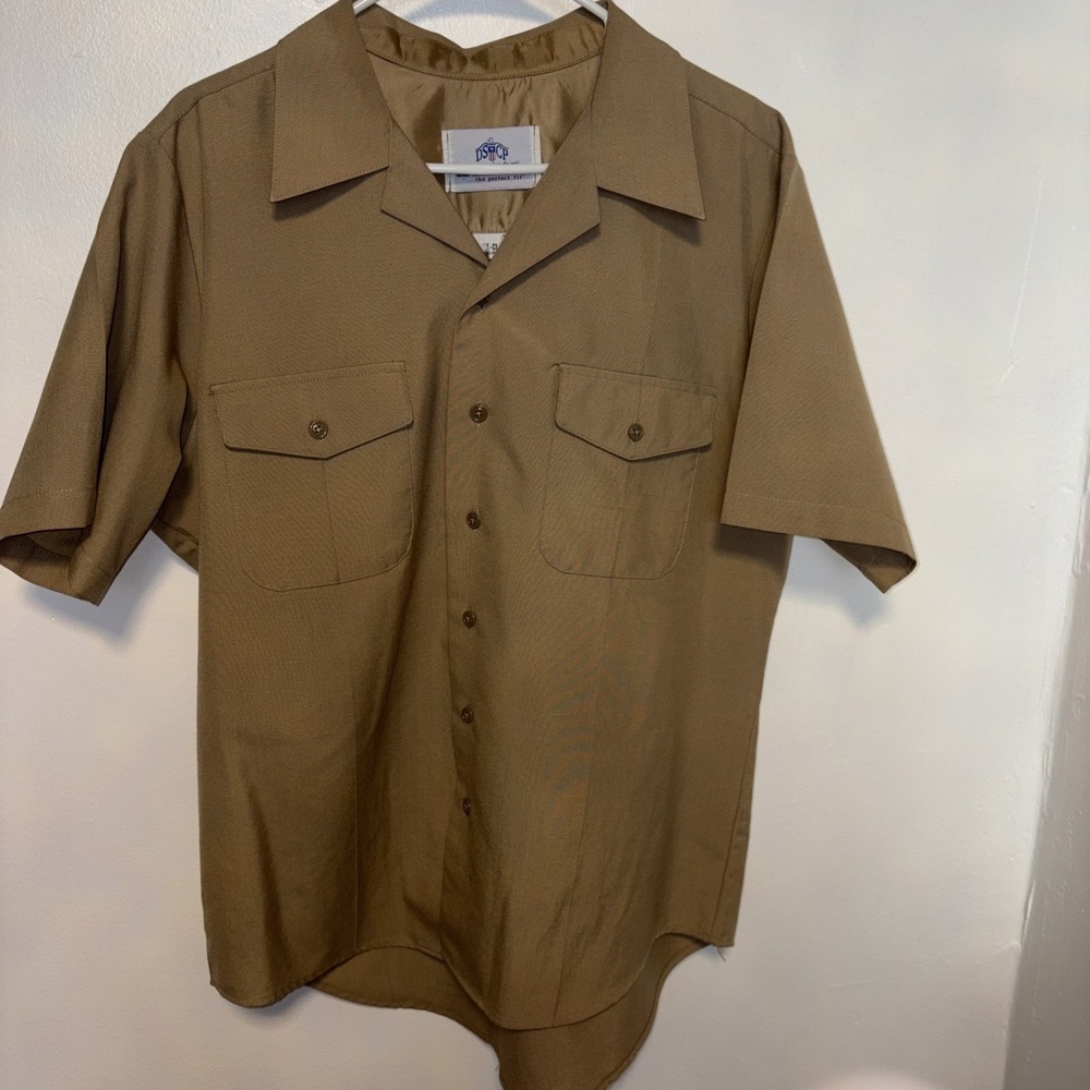 Quarterdeck Collection Short Sleeve Navy ‎ Khaki Uniform Shirt Size Large
